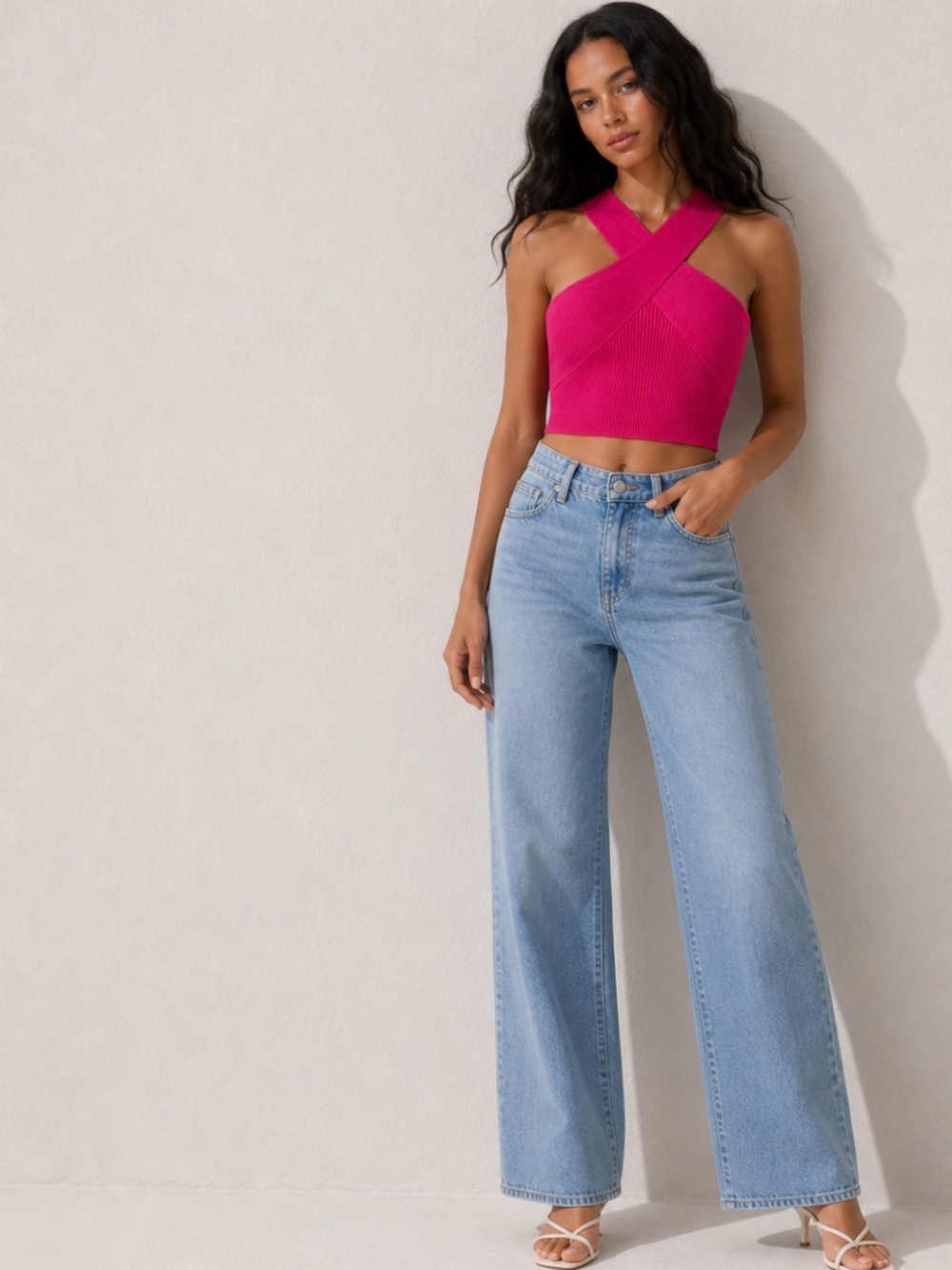 REVOLVE x House of Harlow 1960 Lidia Criss-Cross Pink Ribbed Halter Top Size S - Picture 7 of 8